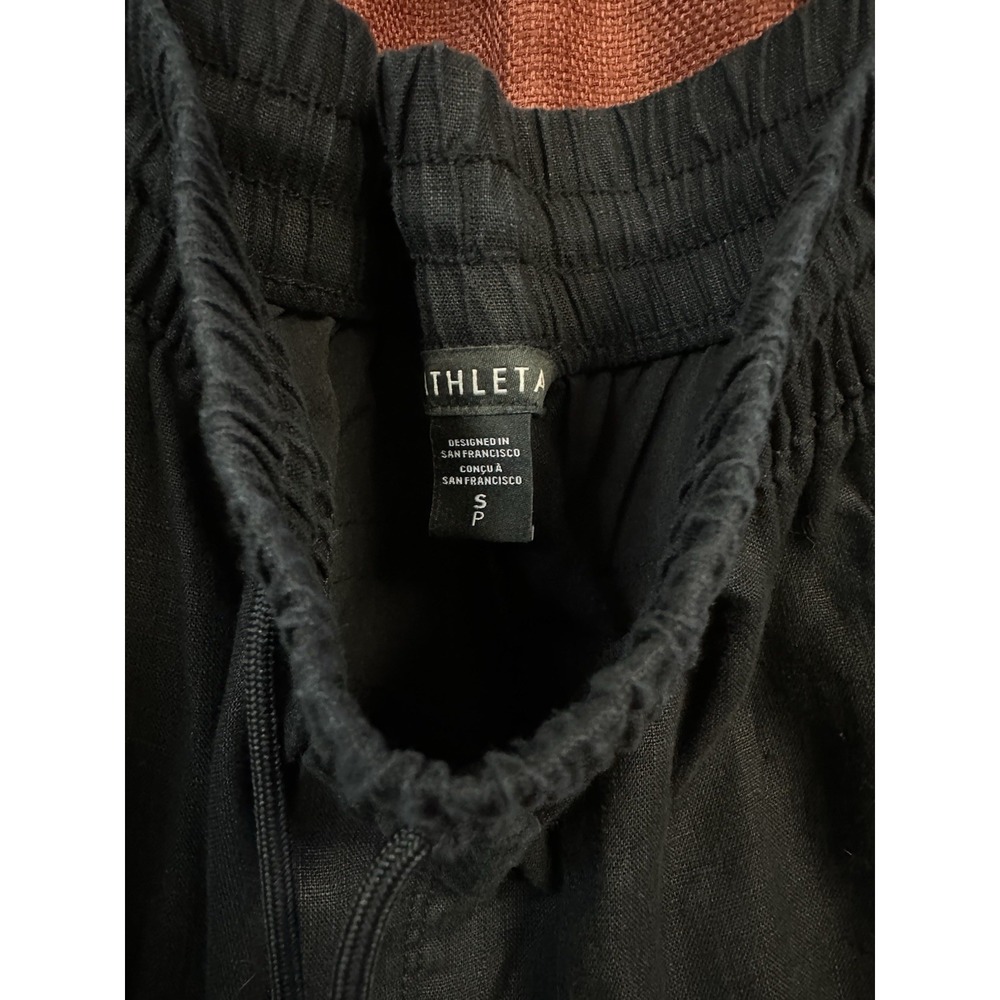 Athleta Linen Pants Womens Small S/P Black High Rise Wide Leg Slit at the Ankle - Picture 3 of 3